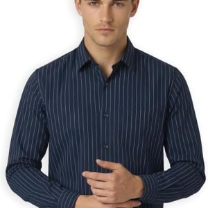 Peter England Men's Slim Fit Full Sleeve Striped Formal Shirt